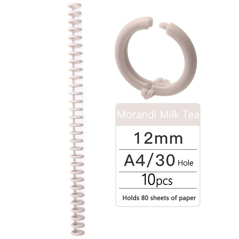Anillo de encuadernación de plástico de hojas sueltas, anillos en espiral de resorte para 30 agujeros, A4, A5, A6, papel, cuaderno, papelería, suministros de oficina, 10 piezas, 30 agujeros: morandi milk tea