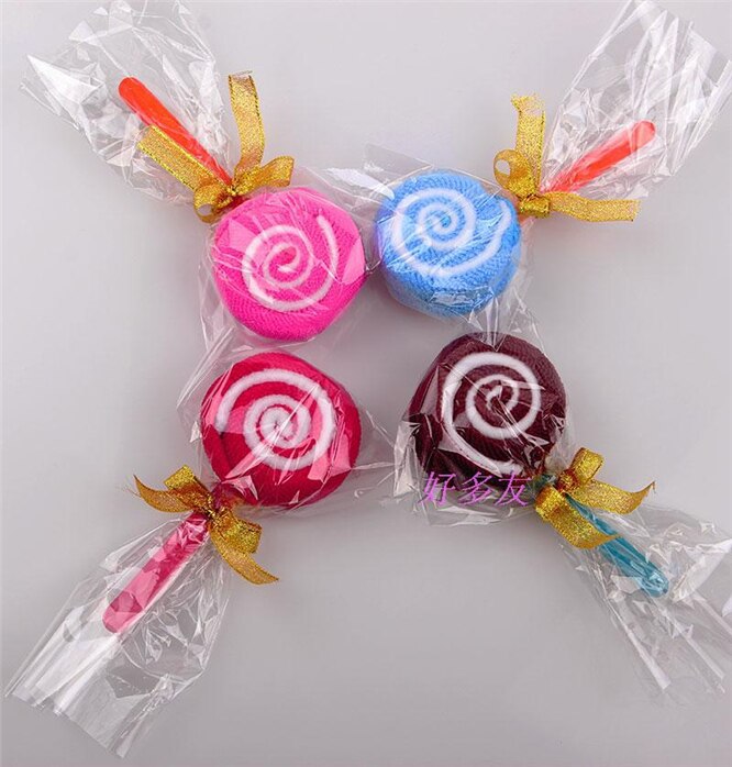 Toalla de algodón para pastel de piruleta, dulces de colores, , toalla encantadora para guardería, de cumpleaños y boda, 20 unids/lote