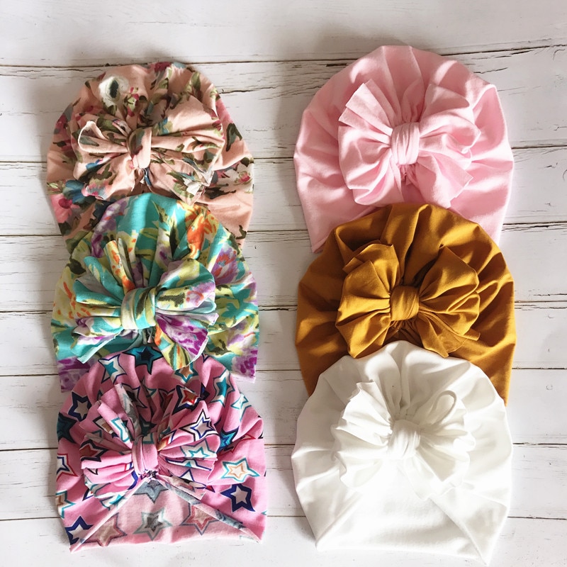 Leuke Baby Tulband Hoed Peuter Kinderen Zachte Katoenen Tulband Mutsen Hoed Jongen Meisje Bloemen Strik Hoofd Wraps Voor 0-3 Jaar Kinderen