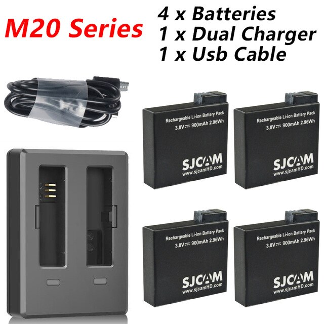 Originele SJCAM 4x Batterij En 1x Dual Charger Voor SJCAM SJ4000 SJ5000 SJ5000X M10 M20 SJ6 SJ7 SJ8 Pro SJ9 SJ10 PRO SJ10X Actie Camera: For M20 Series