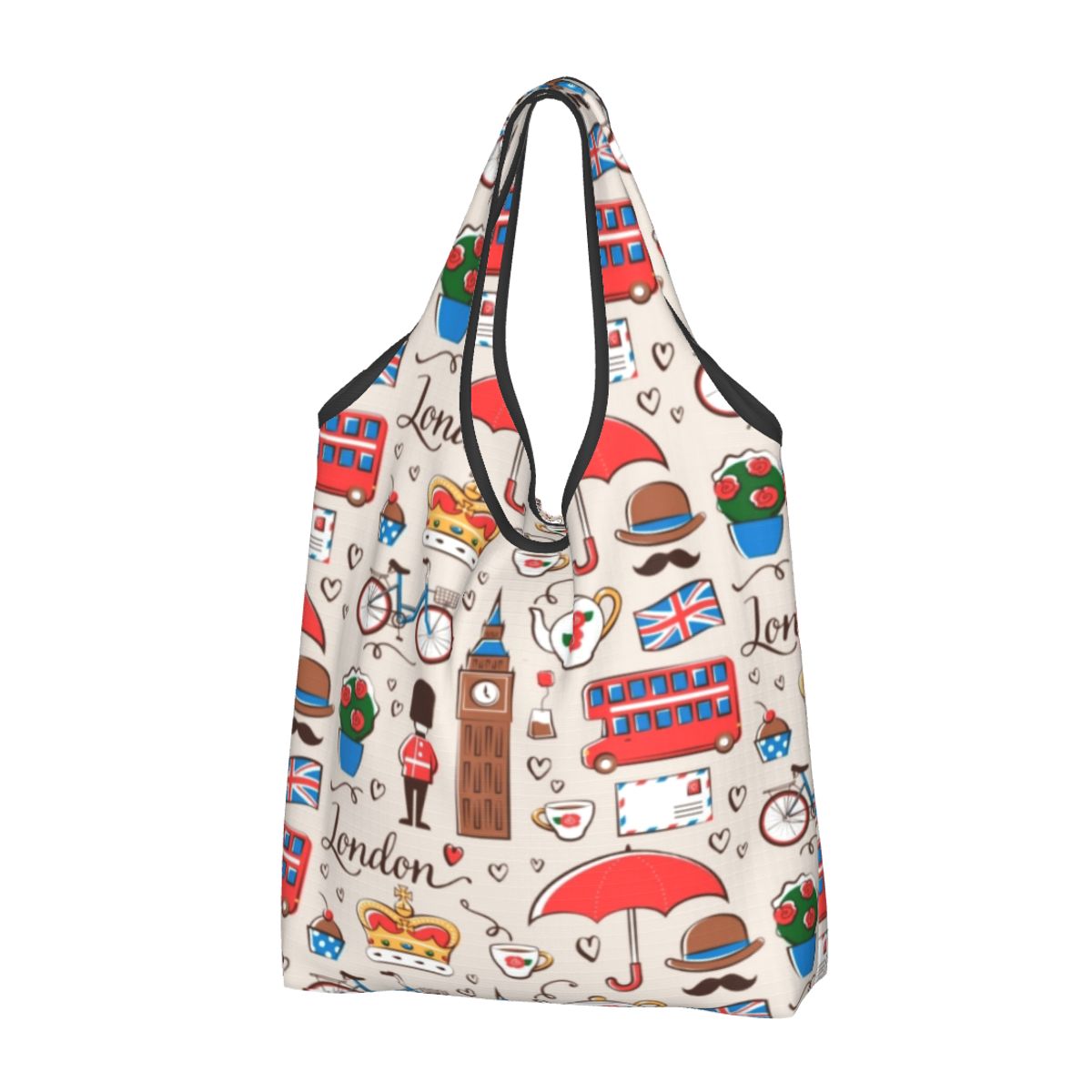 Aangepaste Britse vlag Londen rode bus auto boodschappentas mode shopper Tote schoudertassen draagbare handtas met grote capaciteit: Clear