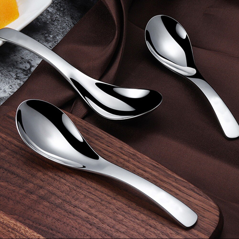 Stainless Steel Chinese Soup Spoons Silver Earl Round Bottom Count Spoons Thick Spoon Tableware