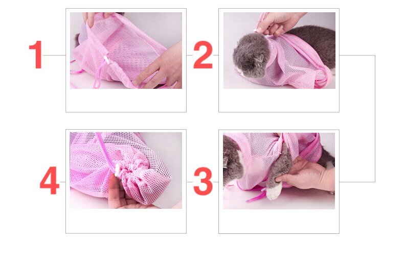 Mesh Cat Bathing Bag Cats Grooming Washing Bags Cat Bath Clean Bag No Scratching Bite Restraint Cat Supplies Nail Cutting Bag