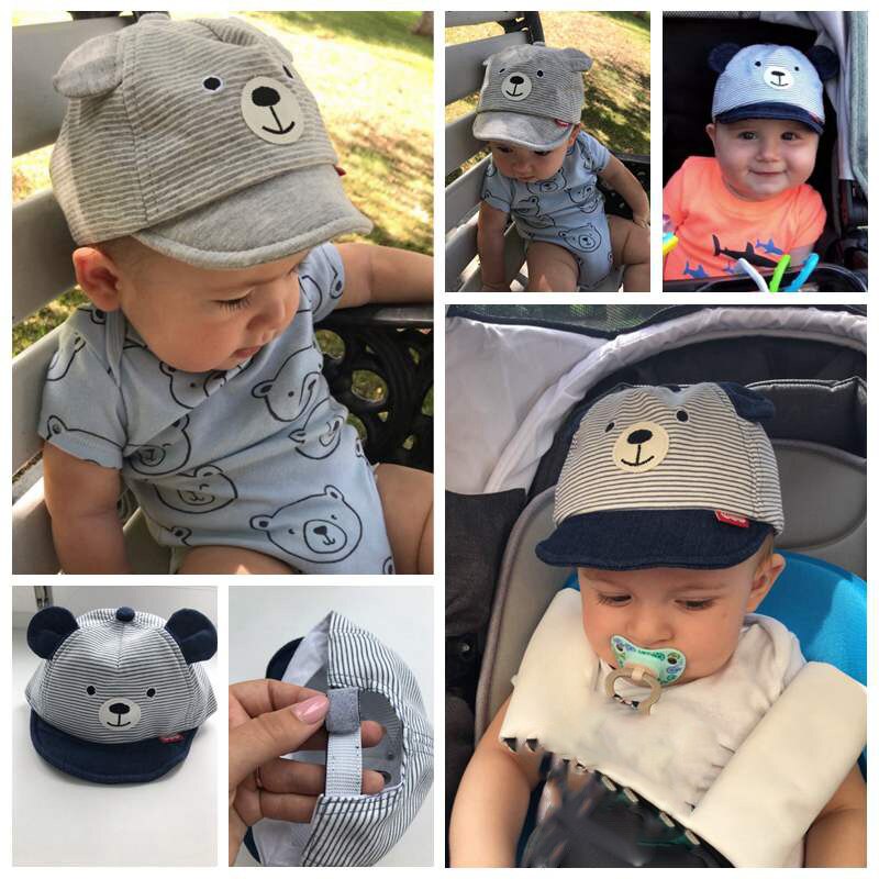 Cartoon Beer Baby Hoed Met Oren Zomer Verstelbare Baby Jongens Meisjes Baseball Cap Leuke Gestreepte Baby Peuter Outdoor Zon Hoeden