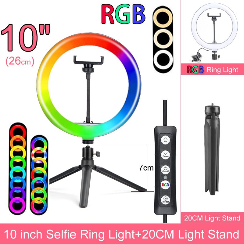 Fotografie Lamp Licht Ring Met Telefoon Houder Selfie Usb Plug Dimbare 6 8 10 12 14 Inch Beschikbaar In verschillende Maten: 10 RGB 20cm