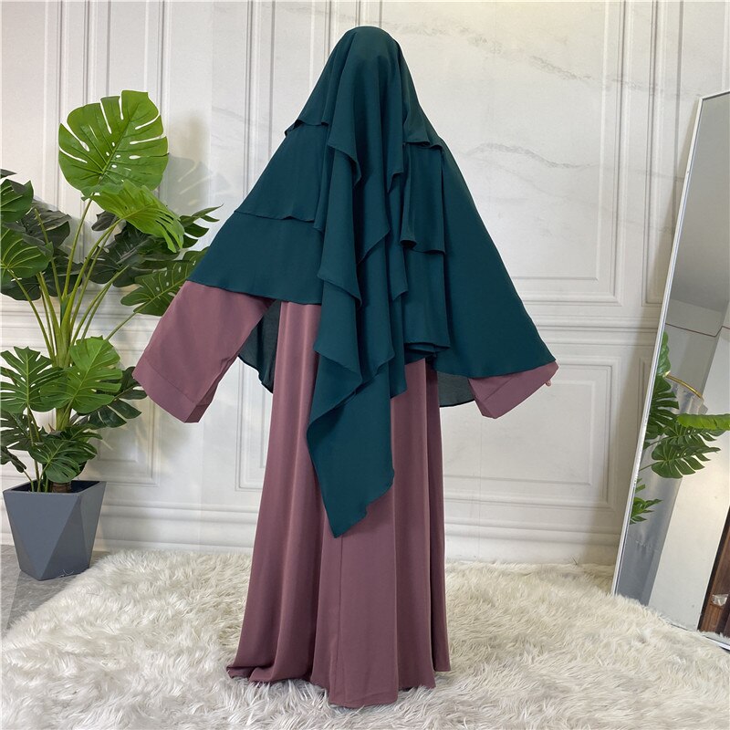 Ramadan Eid Prayer Garment Long Khimar Hijab Scarf Sleeveless Tops Islamic Women Abaya Jilbab Abayas Muslim Arab Clothing Niqab: dark green Khimar