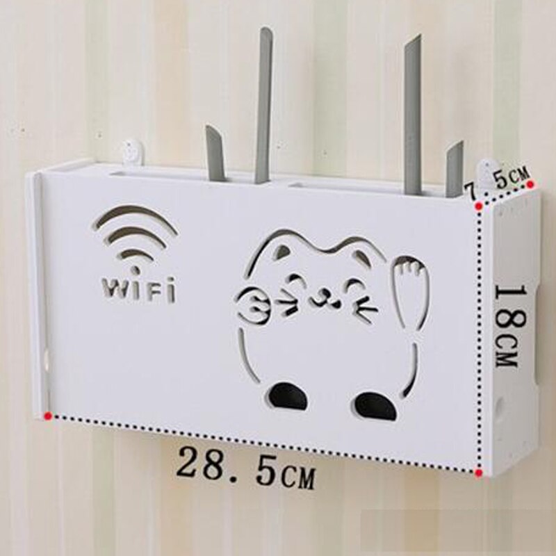 Wireless Wifi Router Box Wall-mounted Wood-Plastic Wall Shelf Hanging Plug Board Bracket Storage Box 3 Home DecorRack Organizer: Medium Cat