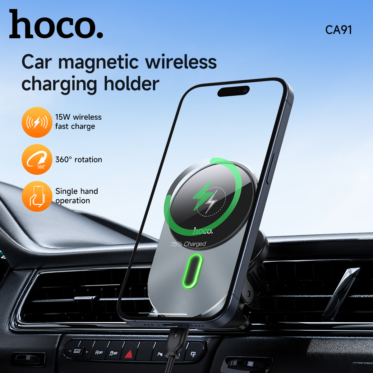 Hoco 15w magnético sem fio carregador de ventilação de ar para iphone 13 12 pro max estilo negócio carregador sem fio no carro carregamento rápido titular