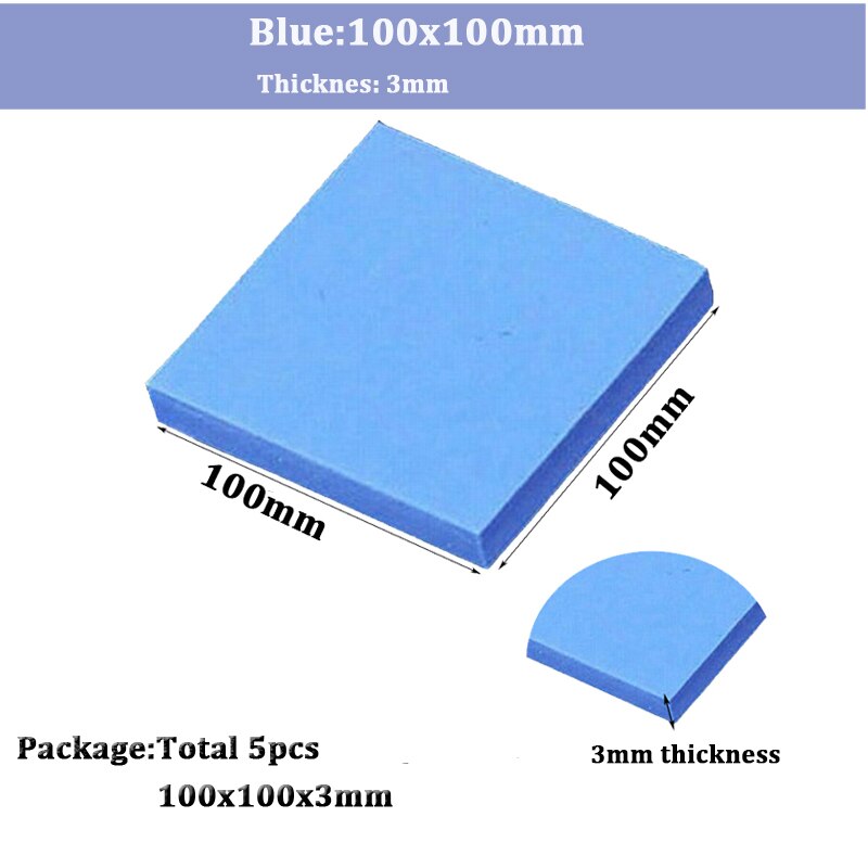 5Pcs 100x100mmThermal Pad 2mm 2.5mm 3mm 4mm 5mm CPU Heatsink Pad Cooling Conductive Silicone Thermal Pad White: 5pcs blue 3mm