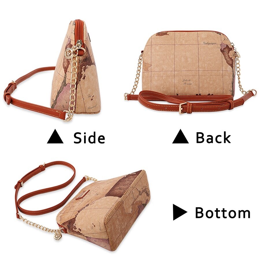 Saco de couro à prova dwaterproof água mapa do mundo concha para mulheres retro ombro crossbody saco moda presentes para meninas estilo viagem