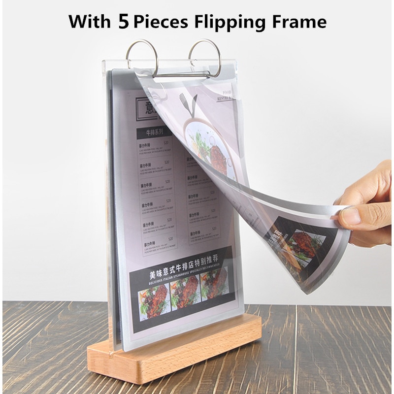 A4 Double Side Countertop Page Turning Table Menu Paper Poster Display Stand Acrylic Price Label Sign Holder Acrylic Photo Frame