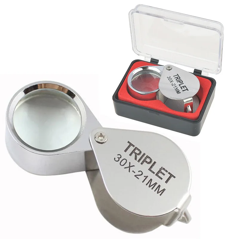 Metal Jóias Lupa, Jewelers Eye Tool, Jóias Dobrável Lente De Vidro De Lupa, Lupa De Vidro Triplet, Vidro Diamante, 30X