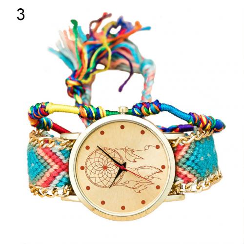 Montres femmes style ethnique bracelet tissé multicolore montre décoration: 3
