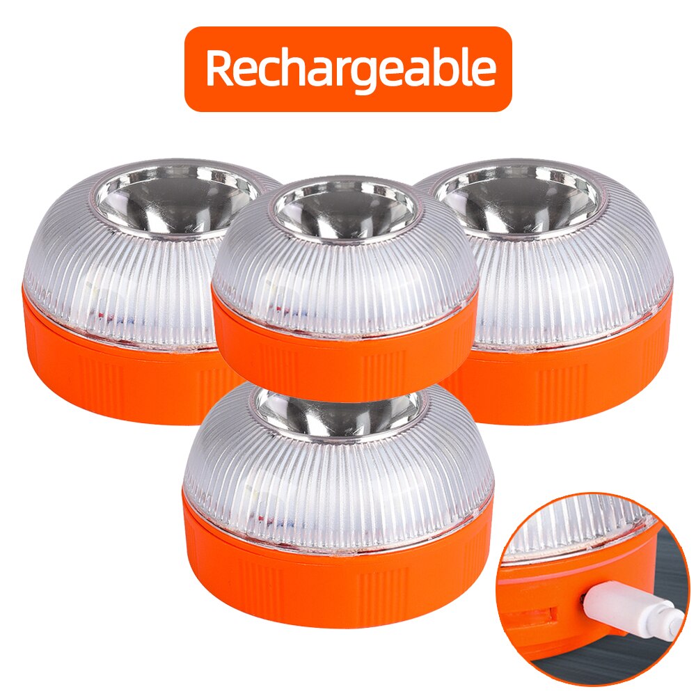 Luz de emergencia para coche, linterna LED recargable V16, luz estroboscópica de inducción magnética, lámpara de advertencia de tráfico para accidentes de carretera: 4 PCS