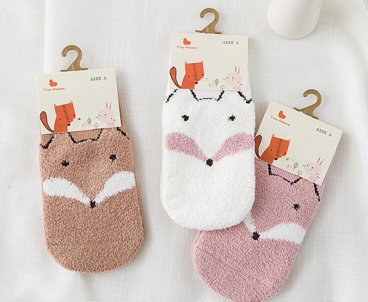 3 paires/lot automne hiver enfants chaussettes plume fil enfants chaussettes pour filles garçons Super doux infantile bébé chaussettes courtes: 2 / 1-2 years