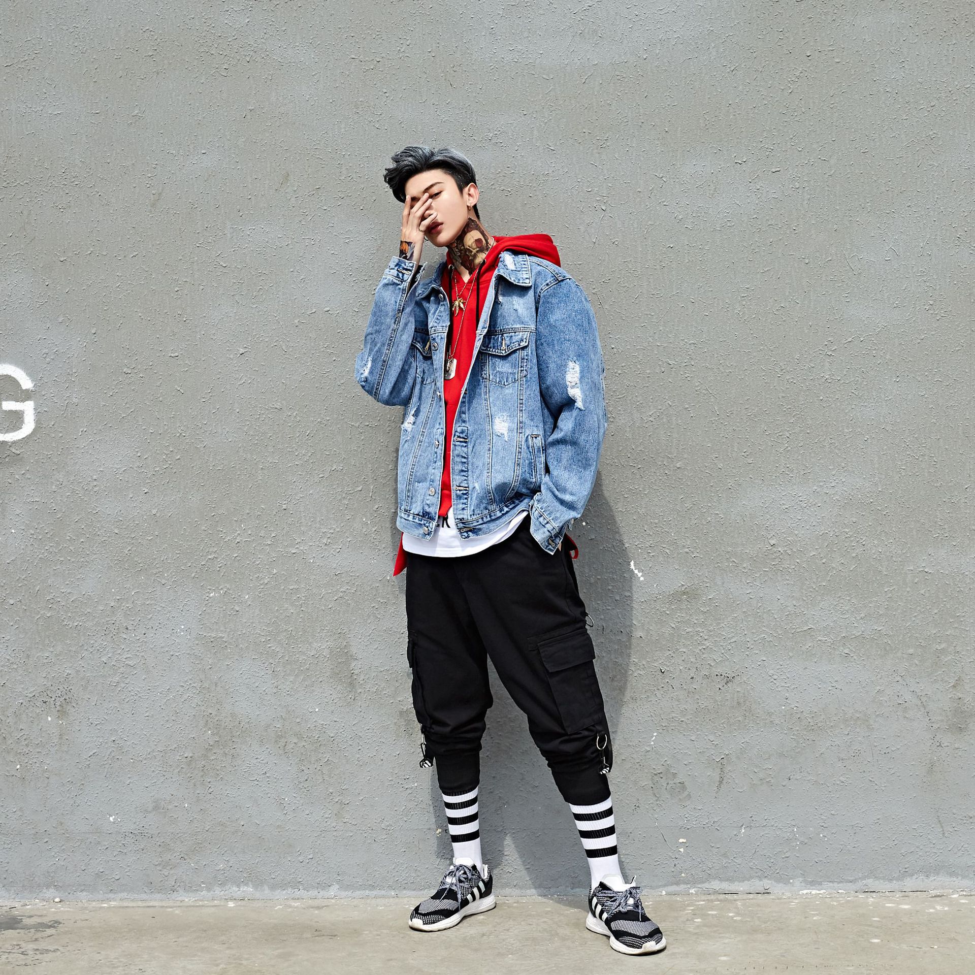 Men's Hip Hop Denim Jacket Painted Ripped Denim Jacket Spring Autumn Coat Streetwear for Men Clothes