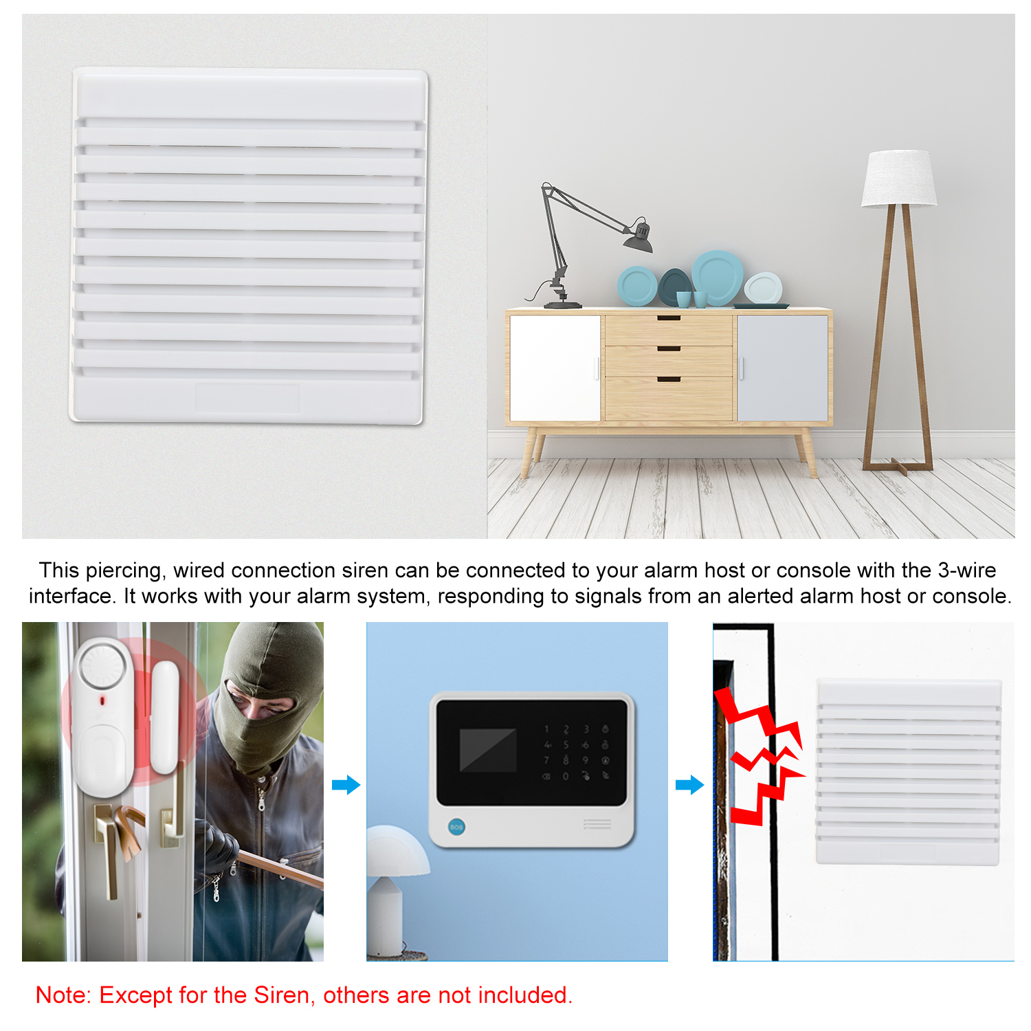 External Wired Siren 105 dB Prompt Alert Alarm Dual Tone Indoor Siren for Home Security Alarm System