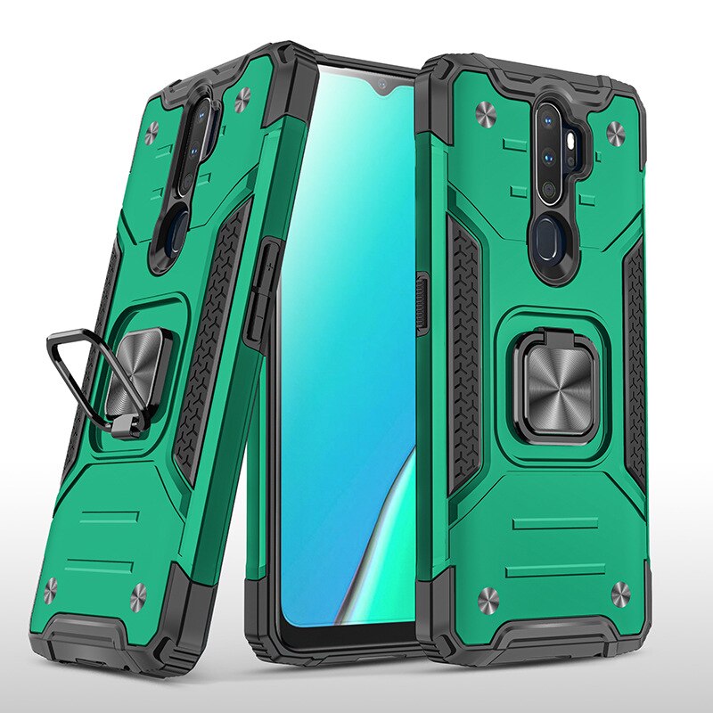 For OPPO A5 Case Hard PC With Stand Ring Armor Shockproof protective back cover case for OPPO A9 A5 full cover shell: For OPPO A9 2020 / Black Green