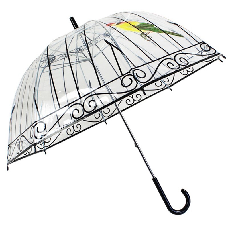 Paraguas transparente de plástico EVA de Yesello, 1 Uds., bonita jaula para pájaros, sombrilla de mango largo, paraguas de burbuja transparente para lluvia para mujer