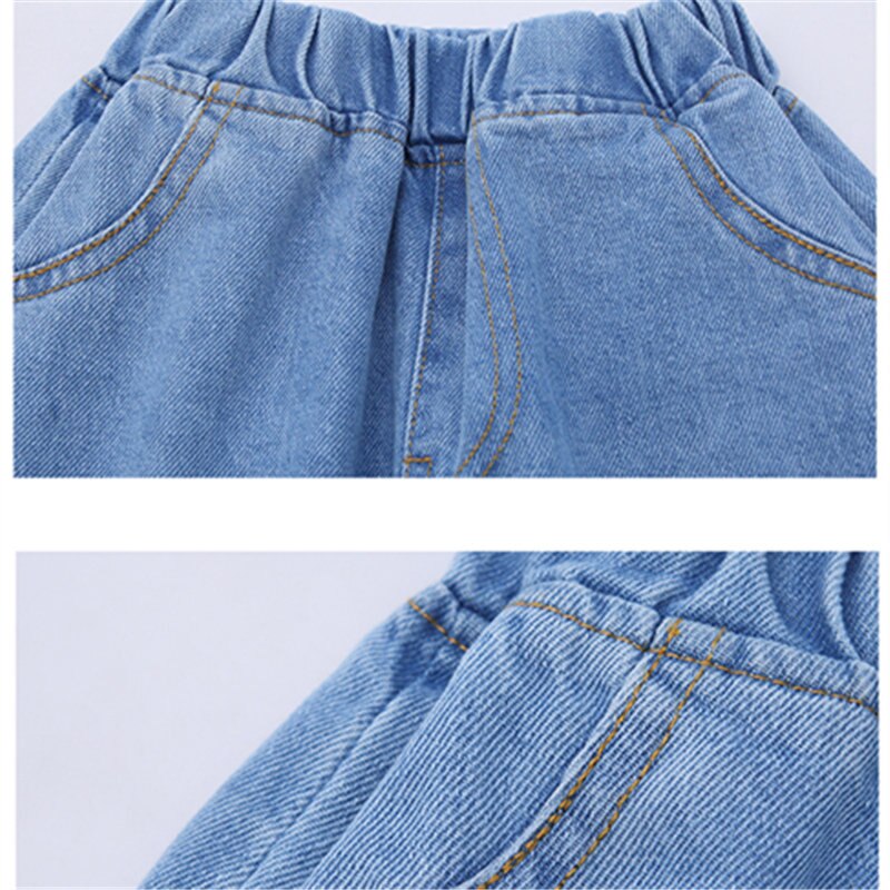 Spring Autumn Loose Leisure Jeans For Girls Children Blue Jeans Sport Kids Female Denim Pencil Trousers 4-13Years Old