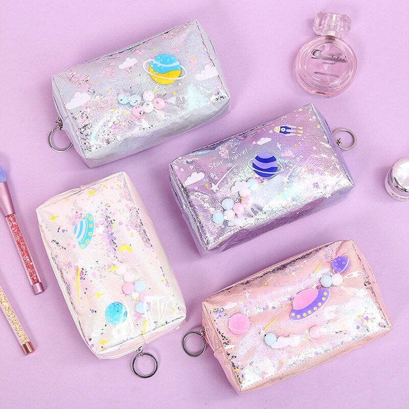 Leuke Etui School Briefpapier Grote Capaciteit Potlood Zak Pvc Quicksand Pailletten Make-Up Tas Levert Desktop Storage Pouch