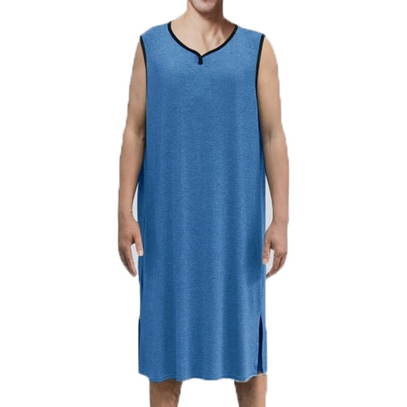 Robe de nuit Vintage pour hommes, pyjama décontracté, ample, vêtements de maison, peignoir respirant, une pièce, grande taille