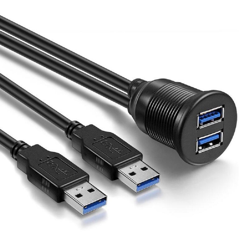 Câble de tableau de bord double USB pour montage encastré, 1 mètre