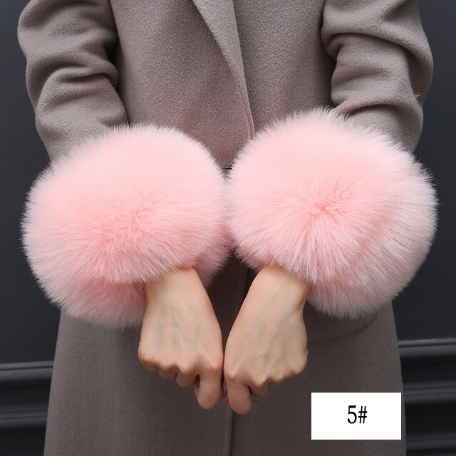 Oversized bont manchetten imitatie bont hand ring handschoenen winddicht manchetten set armband: 5