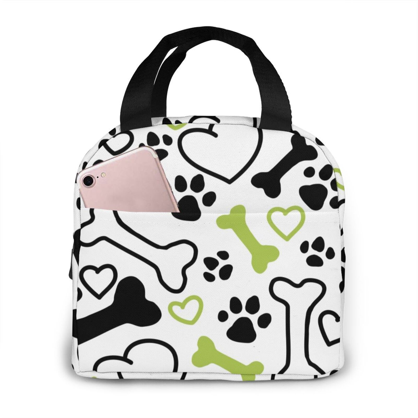 Bunte Hunde Pfoten Kühler Mittagessen Kasten Tragbare Isolierte Mittagessen Tasche Thermische Lebensmittel Picknick Mittagessen Taschen: Schwarz6