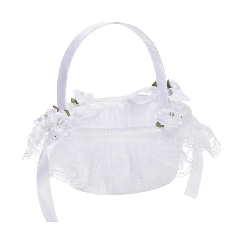 Cesta de encaje con flores románticas para decoración, canasta de almacenamiento bonita, soporte para ceremonia, boda, matrimonio, procsiones, 1 ud.