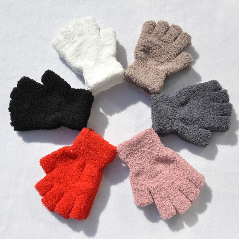 Guantes de punto de lana de Coral para adultos, manoplas de medio dedo para hombres y mujeres, guantes sin dedos para escribir