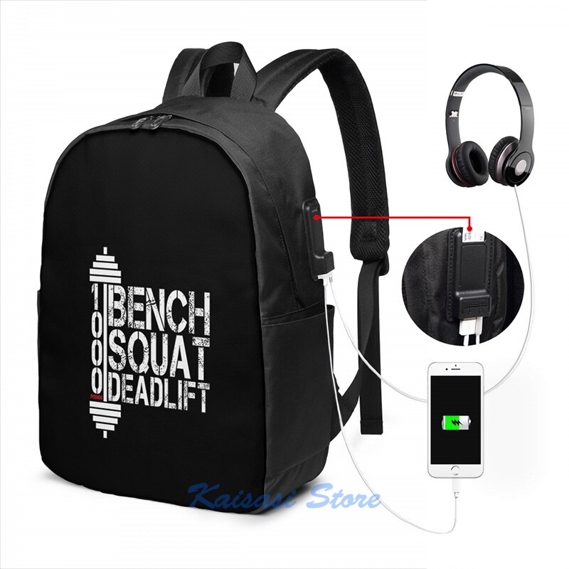 1000 Pounds Bench Squat Deadlift Powerlift Club Fitness Bodybuilder Bodybuilding USB Charge Backpack men School bags laptop bag