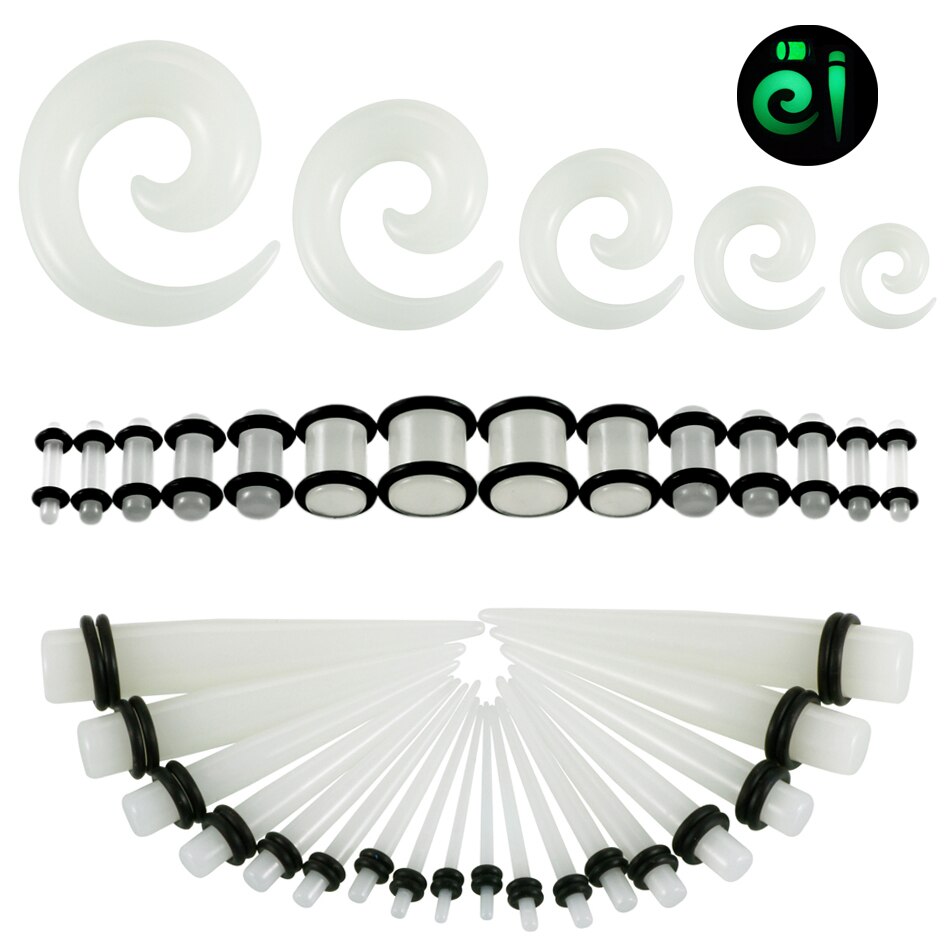 54 stks/partij Acryl Oor Taper met Pluggen Oor Piercings Spiraal Oor Versmalt Stekkers en Tunnels Kits Earlets Stretchings Body Sieraden