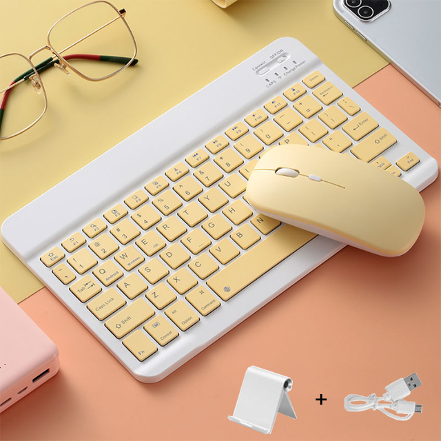 For iPad Bluetooth Keyboard Pro 11 Wireless Mini kawaii pink Keyboard and Mouse For Samsung Xiaomi blue iPad Keyboard Mouses: Yellow belt mouse