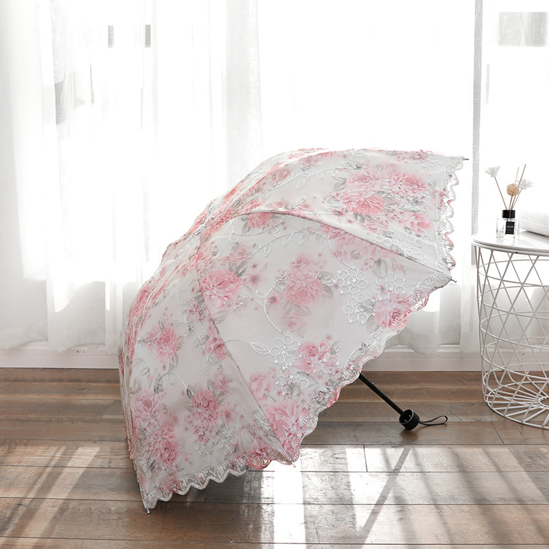Parapluie de pluie en dentelle pour femmes, parapluie de soleil mujer, Parasol noir pliant princesse guadar chuva invertido Protection UV décoration