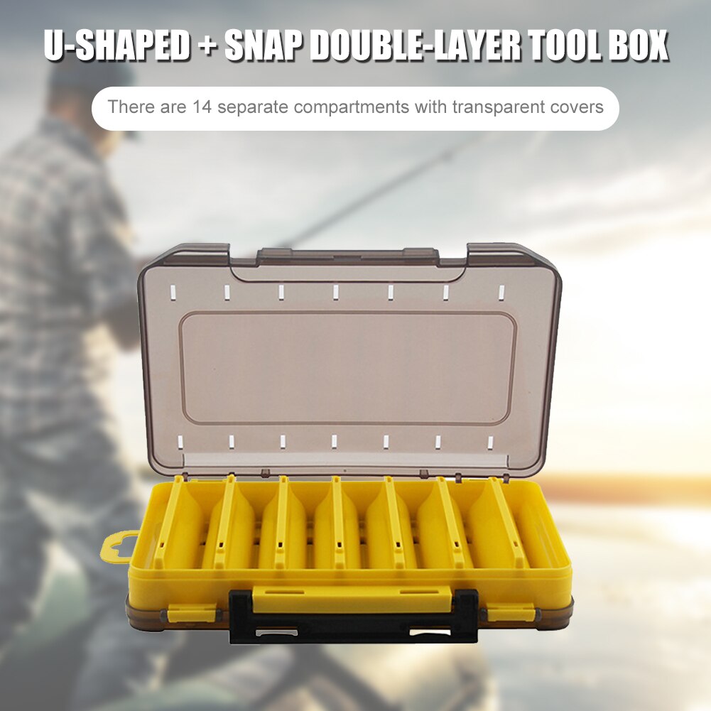1Pcs 14 Compartments Fishing Lure Boxes Bait Storage Box Fishing Tackle 19cm*12cm*3.6cm Waterproof Double Sided Open Tackle Box