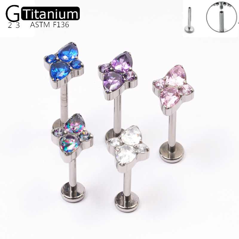G23 Titane Goujon Filetage Intérieur Zirconium Oreille Cartilage Goujon Lèvre Goujon femme Délicate Corps Piercing Bijoux