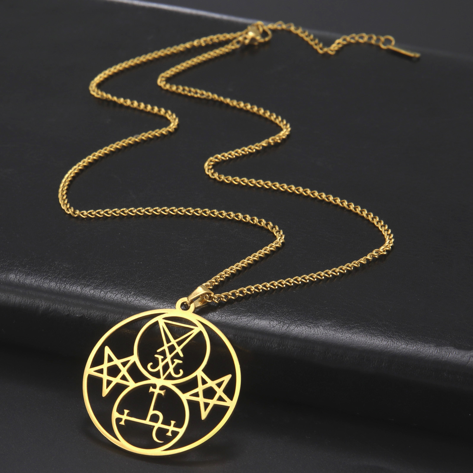 EUEAVAN Sigilo de Lucifer Lilith doble sello colgante collar Iglesia Satán demonio satánico acero inoxidable pentagrama amuleto joyería