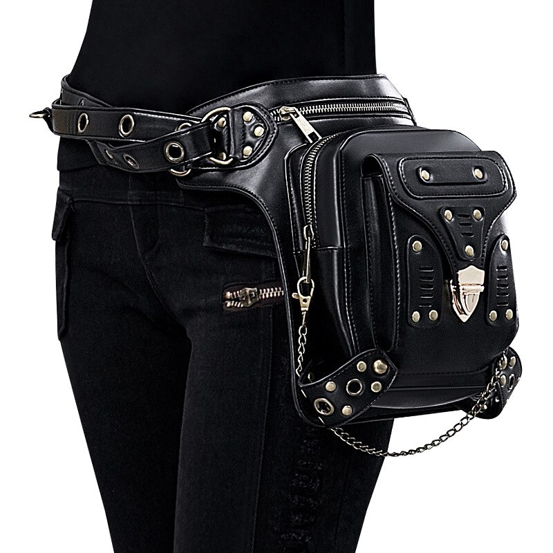 Lady Zakken Denim Waistbag Messenger Bag Punk Mujer Femme Vrouwen Wandelen Taille Tas vrouwen PU Lederen Travel beenzak: Leg14