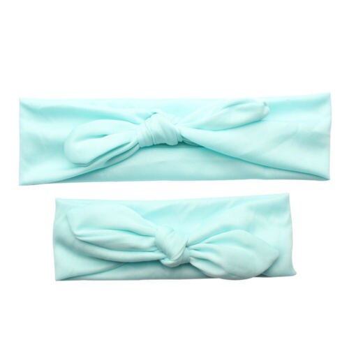 2 pièces mignon famille doux chapeaux belle impression Parent bandeau de cheveux solide bébé fille femmes maman mère bandeau noeud: Bleu