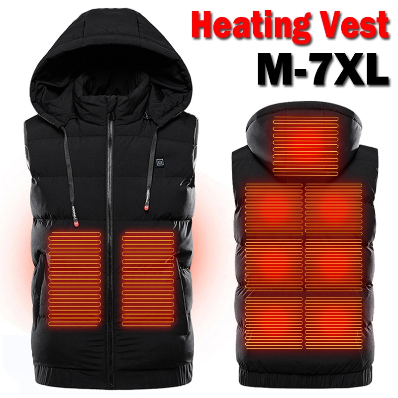 Smart Heated Jackets Autumn Winter Warm Flexible Thermal Hooded Jackets USb Electric Nine Places Heated Outdoor Hiking Vest Coat