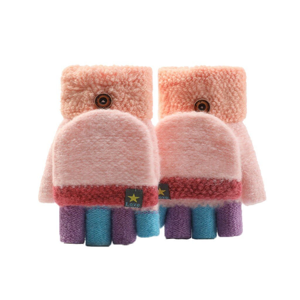 Unisex Warm Soft Kid Winter Convertible Flip Top Fingerless Gloves Kids gloves (6-10years)