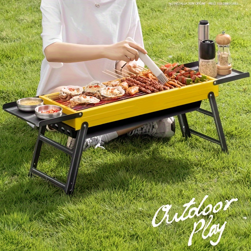 Campinggrill, sammenleggbar bærbar grill for utendørs, camping og gårdsplassgrill, med utvidet bordplate