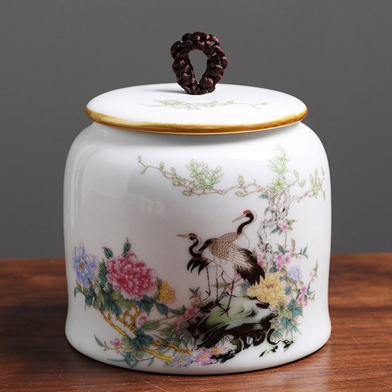 Jingdezhen-tarro hermético de cerámica para el hogar, latas de té, café, a prueba de humedad, contenedor de especias de grano de cocina: E  11.8X11CM  640ML