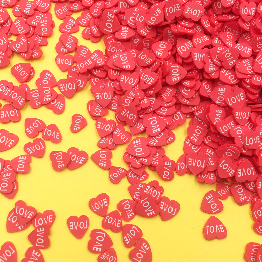 50g kærlighed hjerte polymer ler drysser rød lyserød plast klei lille blomster mudderpartikler blomme blomstre til ryster kort :5mm: Rød