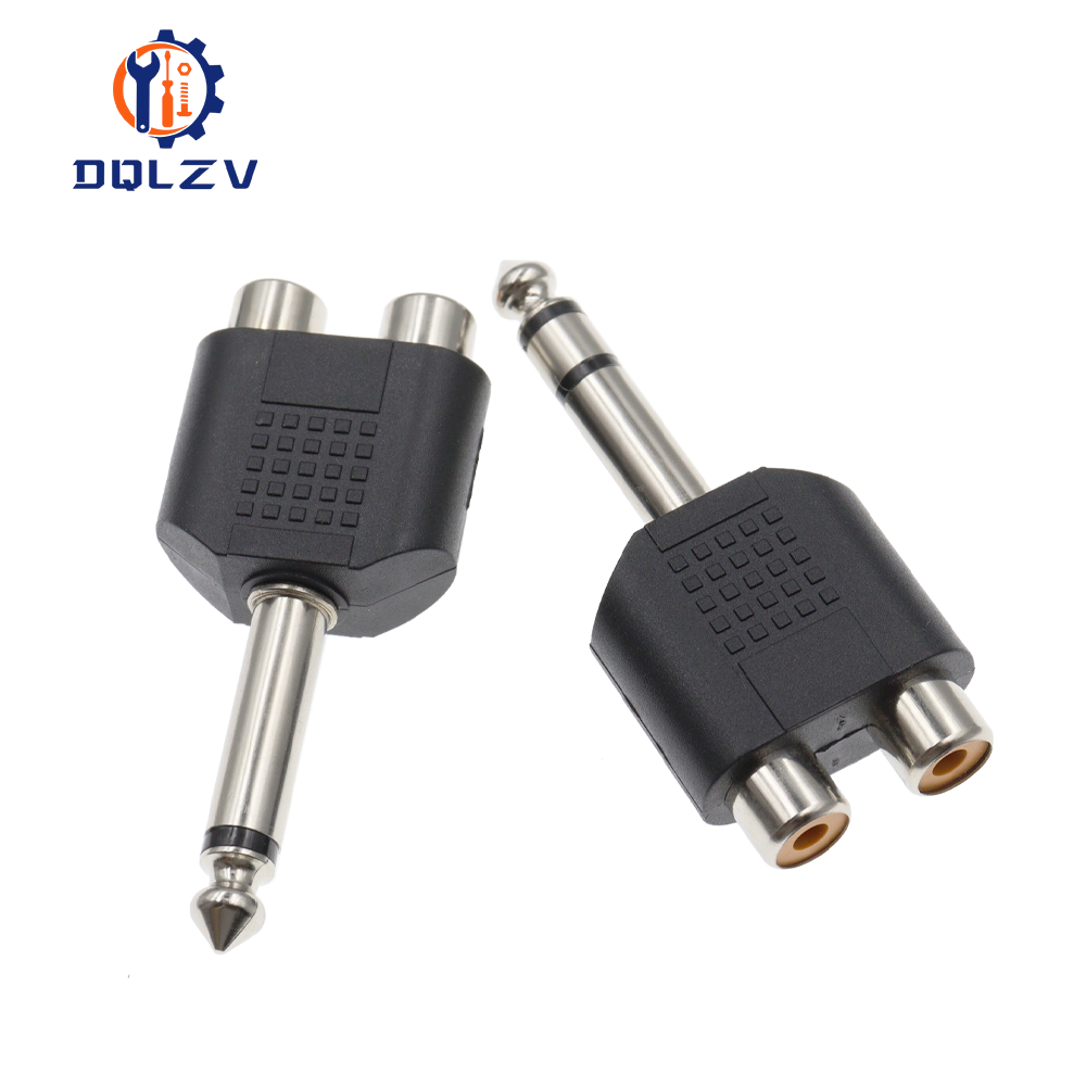 6.35 / 6.5 mm Male to Dual RCA Female audio and video adapter connection lotus three split RCA RF connector AV: Lavender / 5-9Pcs