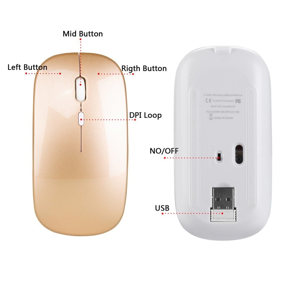 2.4G bezprzewodowy USB akumulator Bluetooth 5.0 cichy do gier myszka do PC Laptop