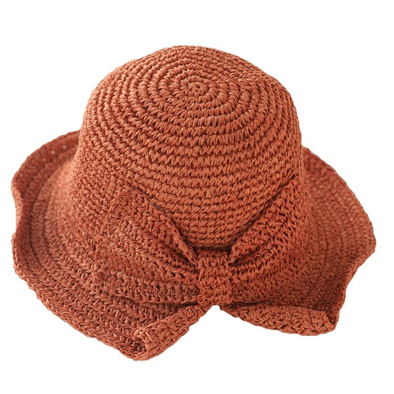 Handgemaakte 100% Raffia Boog Zonnehoed Brede Rand Floppy Zomer Hoeden Voor Vrouwen Beach Panama Stro Koepel Emmer Hoed femme Schaduw Hoed