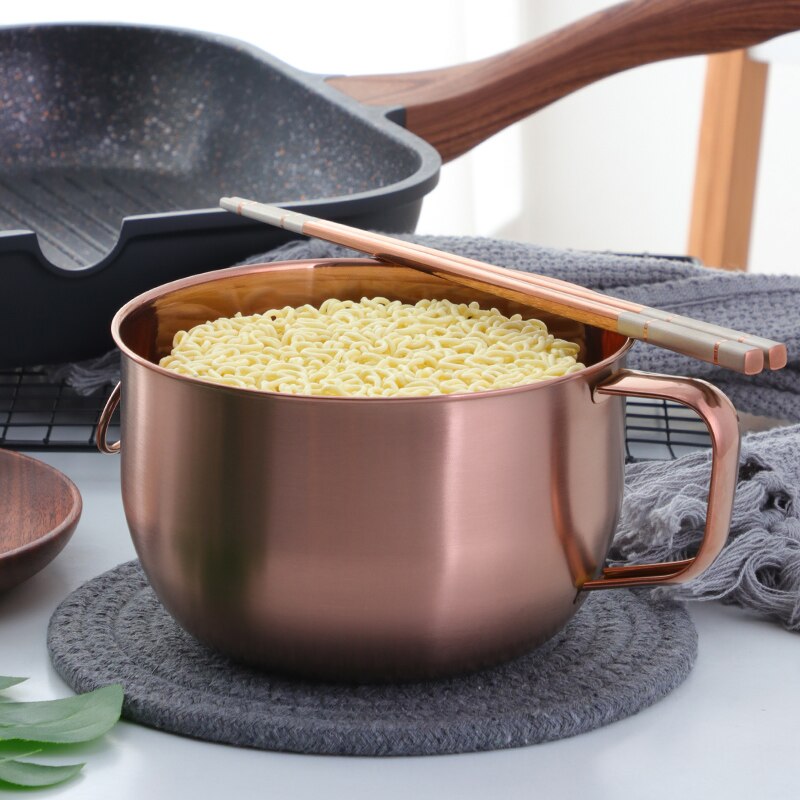 304 rustfritt stål 5 farger kinesisk instant noodle bolle med lokk håndtak matbeholder husholdningsredskaper suppe ris salat bolle