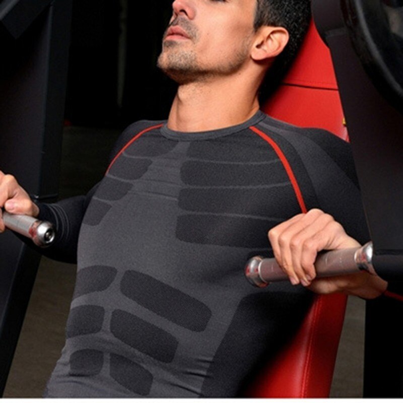 Mænd komprimering underlag langærmet sportsudstyr skjorter fitness gym toppe m-xl: Rød / Xl